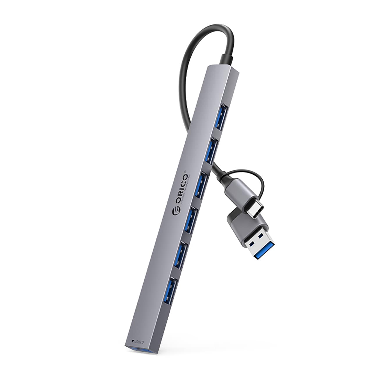 Orico YSA2-U3 USB-A/USB-C keskittimen telakointiasema 1x USB-A 3.0 + 6x USB-A 2.0 - harmaa