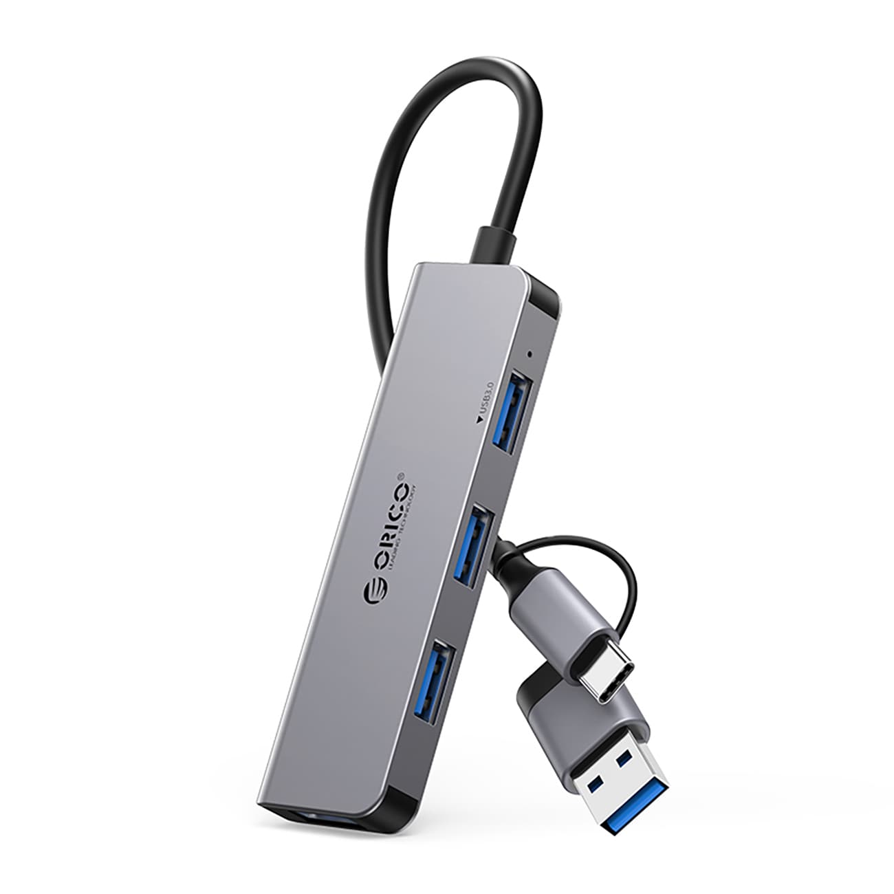Orico YSA5-U3 USB-A/USB-C keskittimen telakointiasema 3x USB-A 2.0 + 1x USB-A 3.0 - harmaa