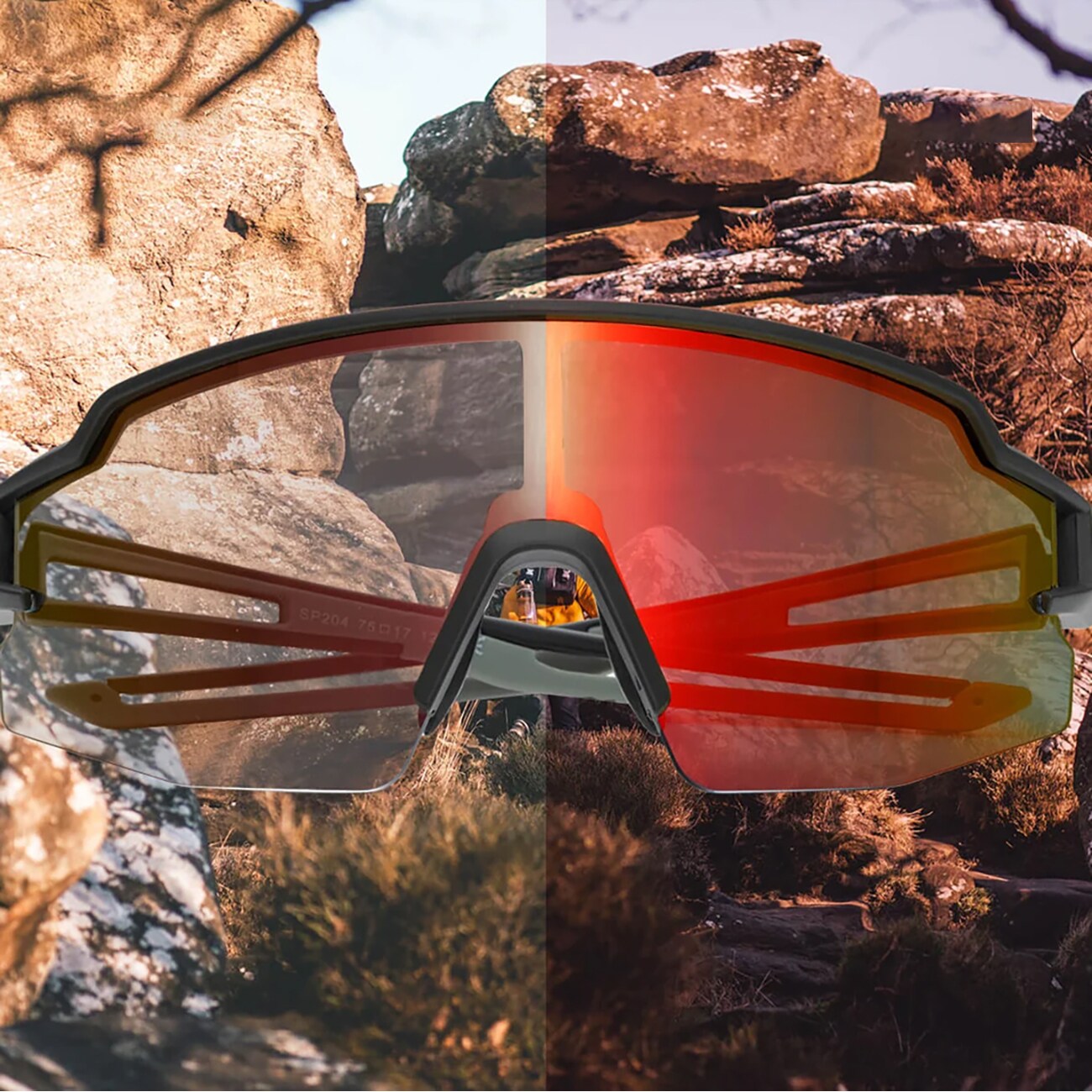 Rockbros Pyöräilylasit Photochromic UV-suoja korjaavalla insertillä Oranssit linssit - Musta