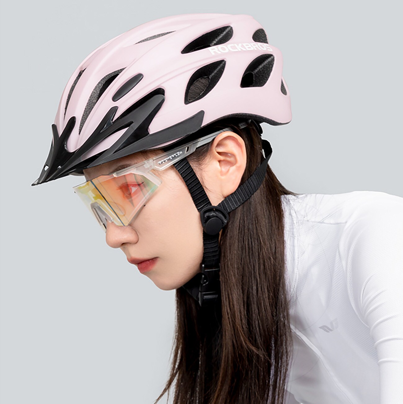 Rockbros pyöräilykypärä visiirillä, UV-suojalasit, irrotettava visiiri, Unisex - vaaleanpunainen