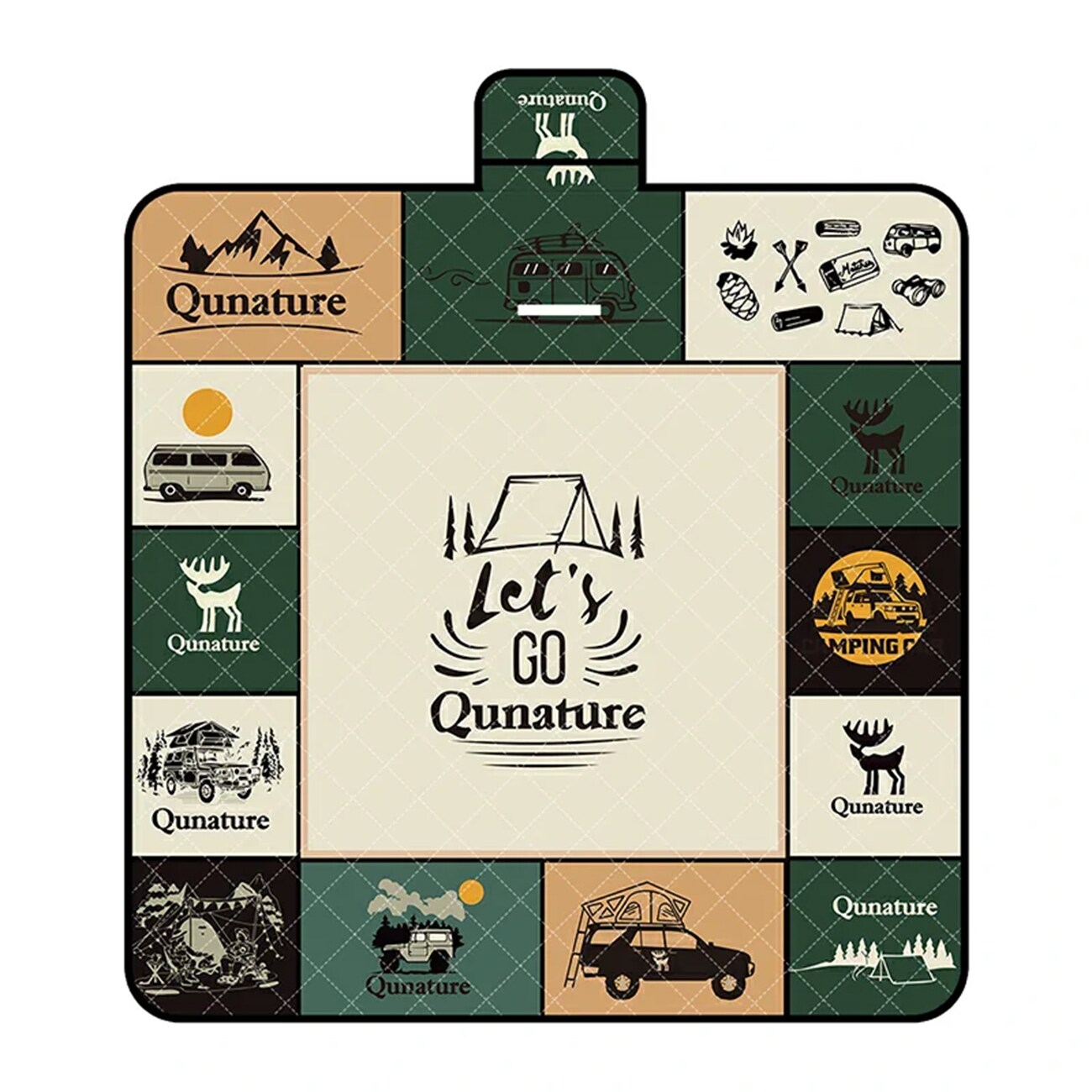 Qunature piknikmatto vedenpitävä matkailuhuopa 2 x 2 m - monivärinen