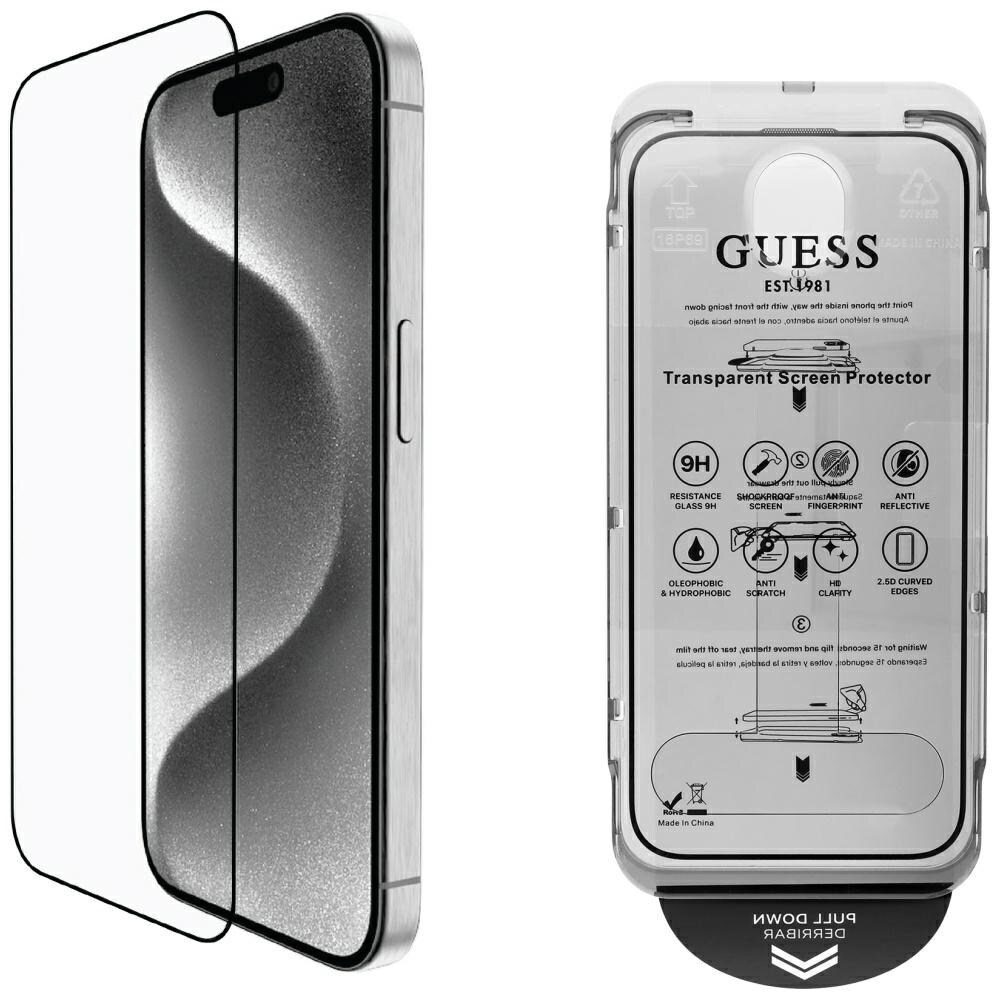 Guess BP Rhinestone 2in1 -näytönsuojus ja kameran objektiivisarja iPhone 16 Pro Max - hopea