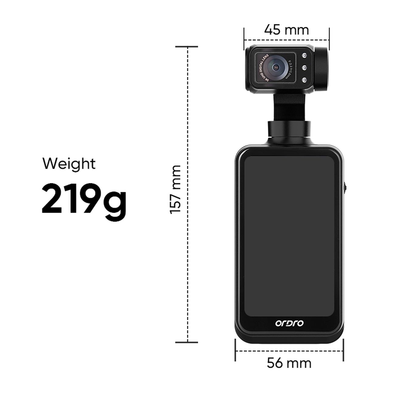 Ordro Pocket M5 3-akselinen kardaanikamera, 5K, Vloggaamiseen ja YouTubeen - musta