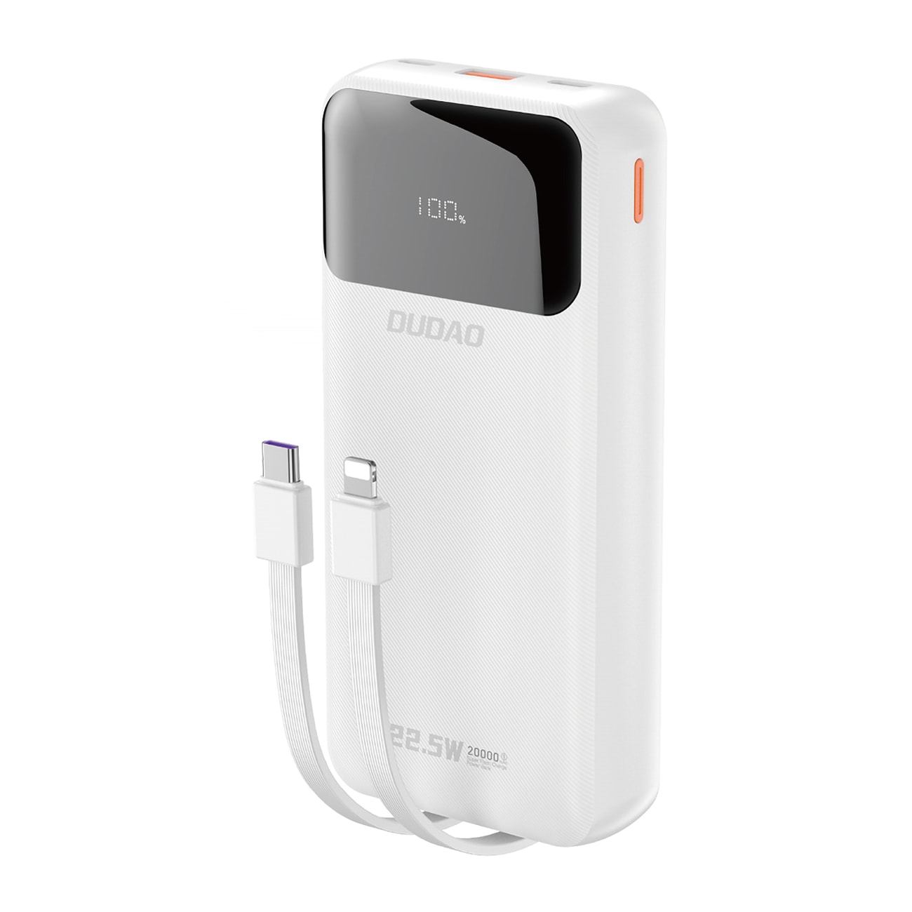 Dudao K15Pro 20000mAh Power Bank 22.5W PD USB-C / USB-A with Built-in Cables - White