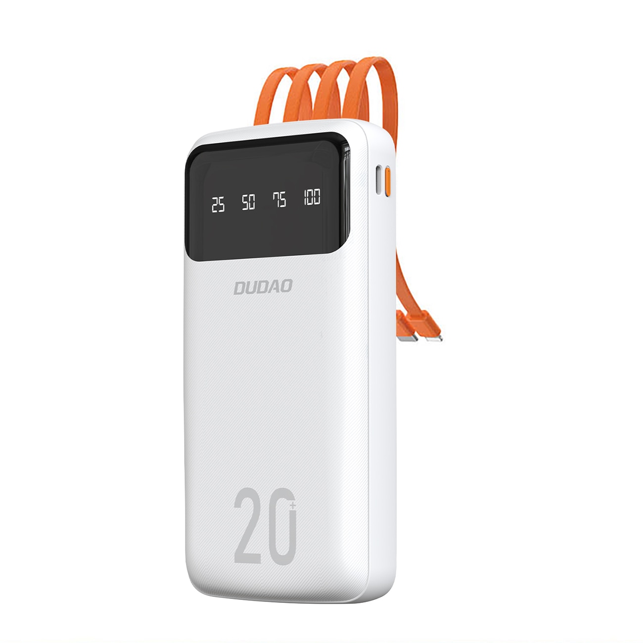 Dudao K6Pro+ 20,000mAh tehopankki, 3 kaapelia: USB C, micro USB, Lightning, valkoinen