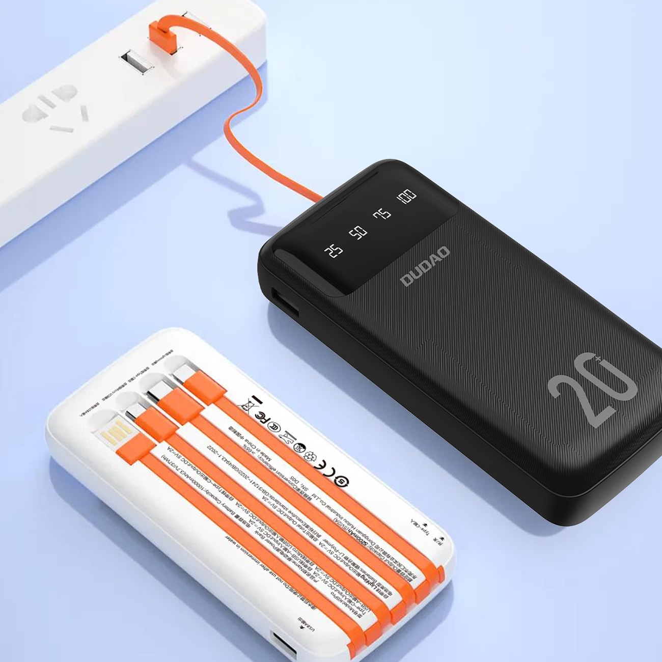 Dudao tehopankki 20000mAh 3 kaapelia (USB-C, micro USB, Lightning) musta (Dudao K6Pro +)