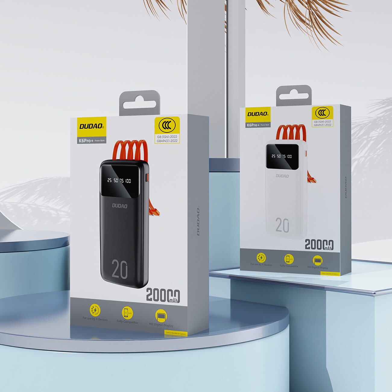 Dudao tehopankki 20000mAh 3 kaapelia (USB-C, micro USB, Lightning) musta (Dudao K6Pro +)