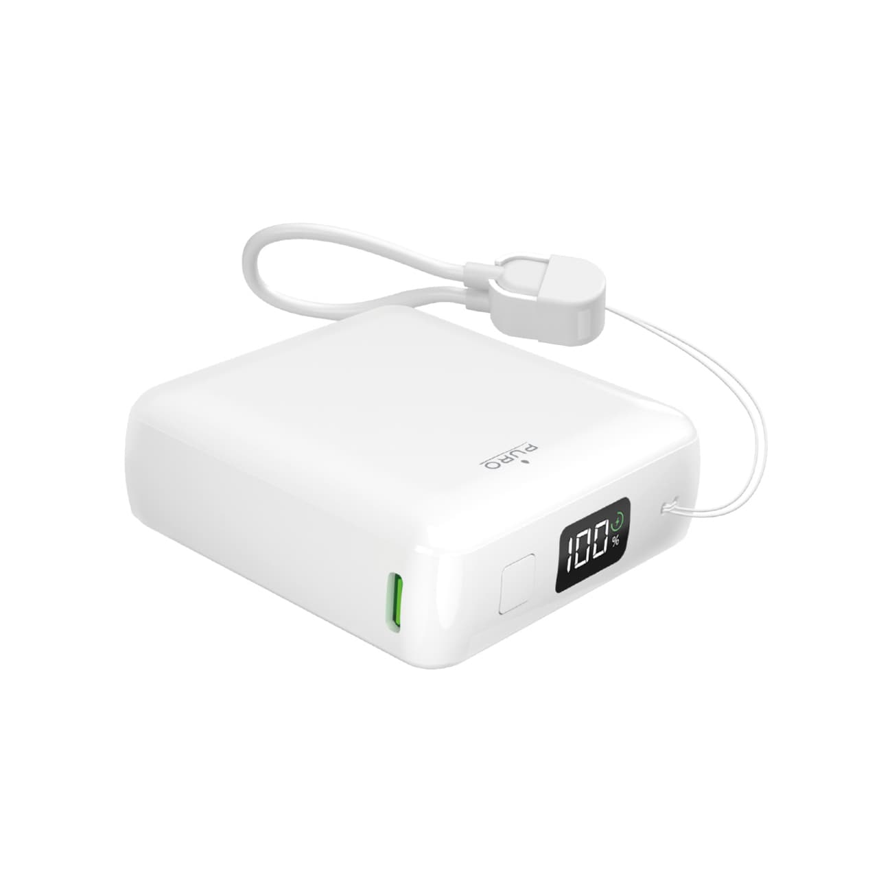 Puro 10000mAh 20W USB-C USB-A virtapankki näytöllä ja USB-C-kaapelilla - Valkoinen