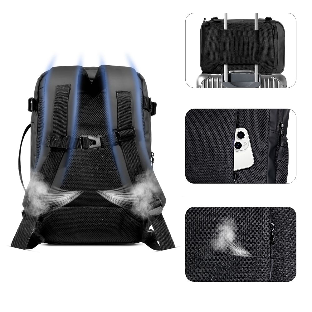 Tech-Protect Defender S50 reppu Ryanairille ja Wizzarille, 20L kannettava tietokone - musta