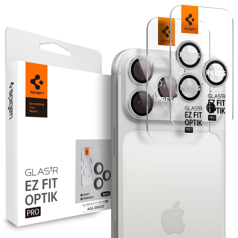 Spigen Optik Pro GLAS.TR "EZ FIT" -kamerasuoja 2-pack iPhone 16 Pro / Max / 17 Pro / Max - hopeinen