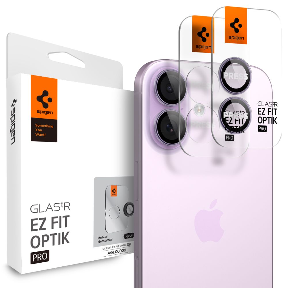 Spigen Optik Pro GLAS.TR "EZ FIT" -kamerasuoja 2-pack iPhone 16 / 16 Plus / 17 - violetti