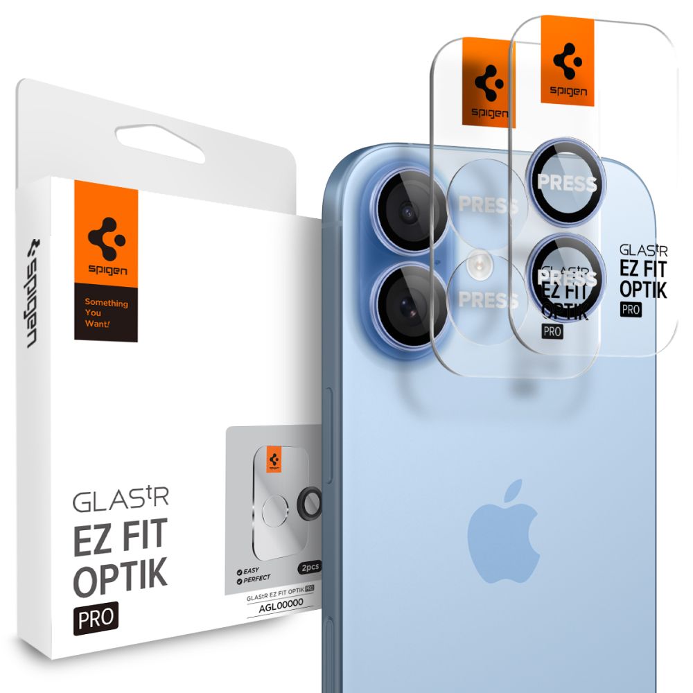 Spigen Optik Pro GLAS.TR "EZ FIT" -kamerasuoja 2-pack iPhone 16 / 16 Plus / 17 - sininen
