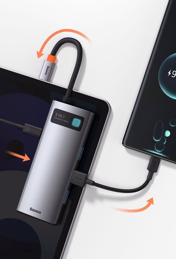Baseus Metal Gleam 5-in-1 USB Type C Hub - 100W Power Delivery / 4K HDMI / 3x USB 3.2 (CAHUB-CX0G)