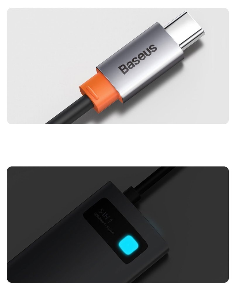 Baseus Metal Gleam 5-in-1 USB Type C Hub - 100W Power Delivery / 4K HDMI / 3x USB 3.2 (CAHUB-CX0G)