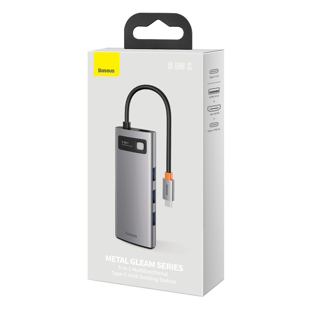 Baseus Metal Gleam 5-in-1 USB Type C Hub - 100W Power Delivery / 4K HDMI / 3x USB 3.2 (CAHUB-CX0G)
