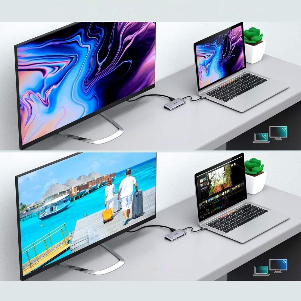 Choetech 9-in-1 USB Type C Hub - 3x USB 3.2, SD/TF card reader, HDMI 4K, VGA FHD, RJ45, grey