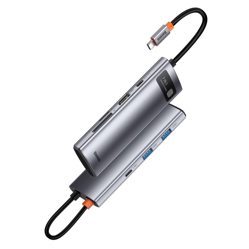 Baseus Metal Gleam 7-in-1 USB HUB Type C HDMI TF PD Card Reader - Gray (WKWG020113)