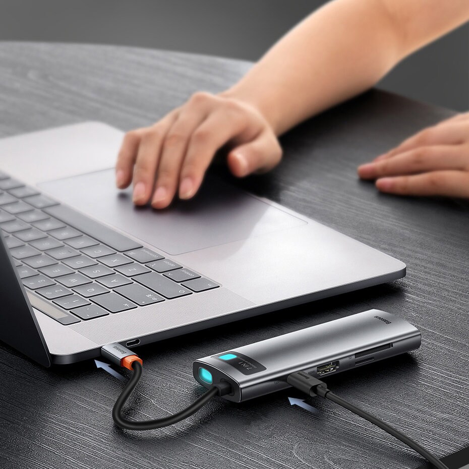 Baseus Metal Gleam 7-in-1 USB HUB Type C HDMI TF PD Card Reader - Gray (WKWG020113)