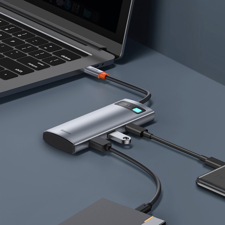 Baseus Metal Gleam 7-in-1 USB HUB Type C HDMI TF PD Card Reader - Gray (WKWG020113)