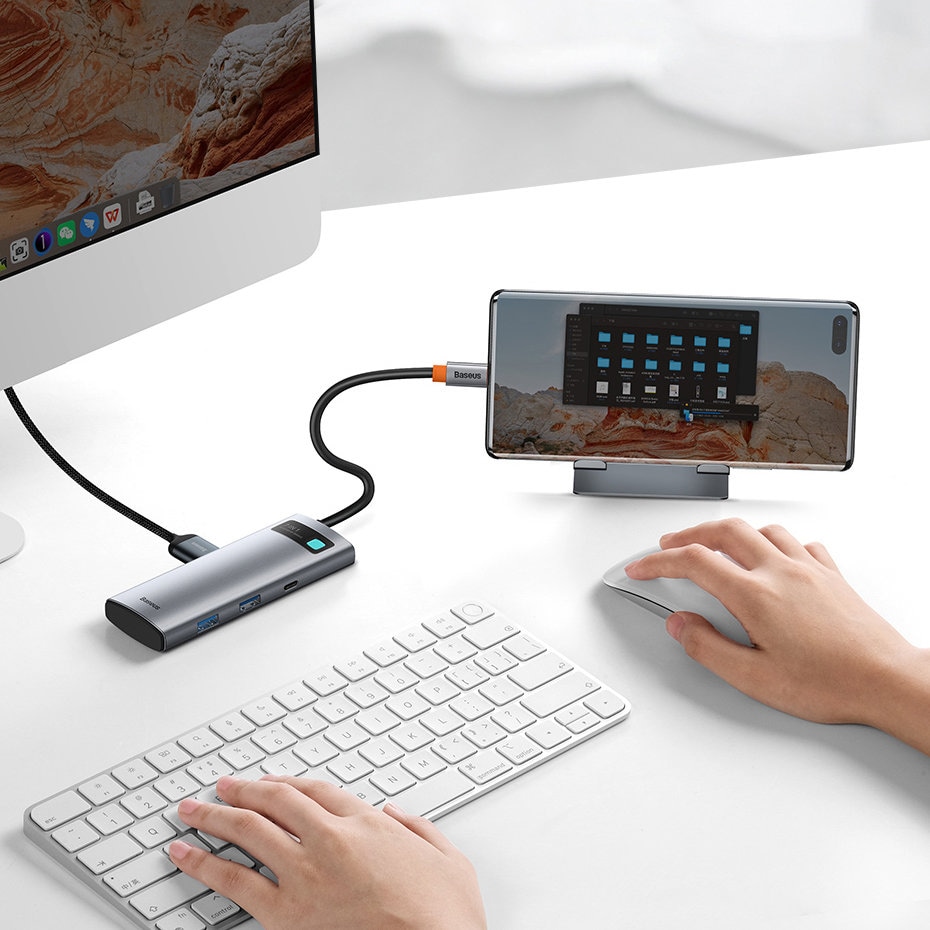 Baseus Metal Gleam 7-in-1 USB HUB Type C HDMI TF PD Card Reader - Gray (WKWG020113)