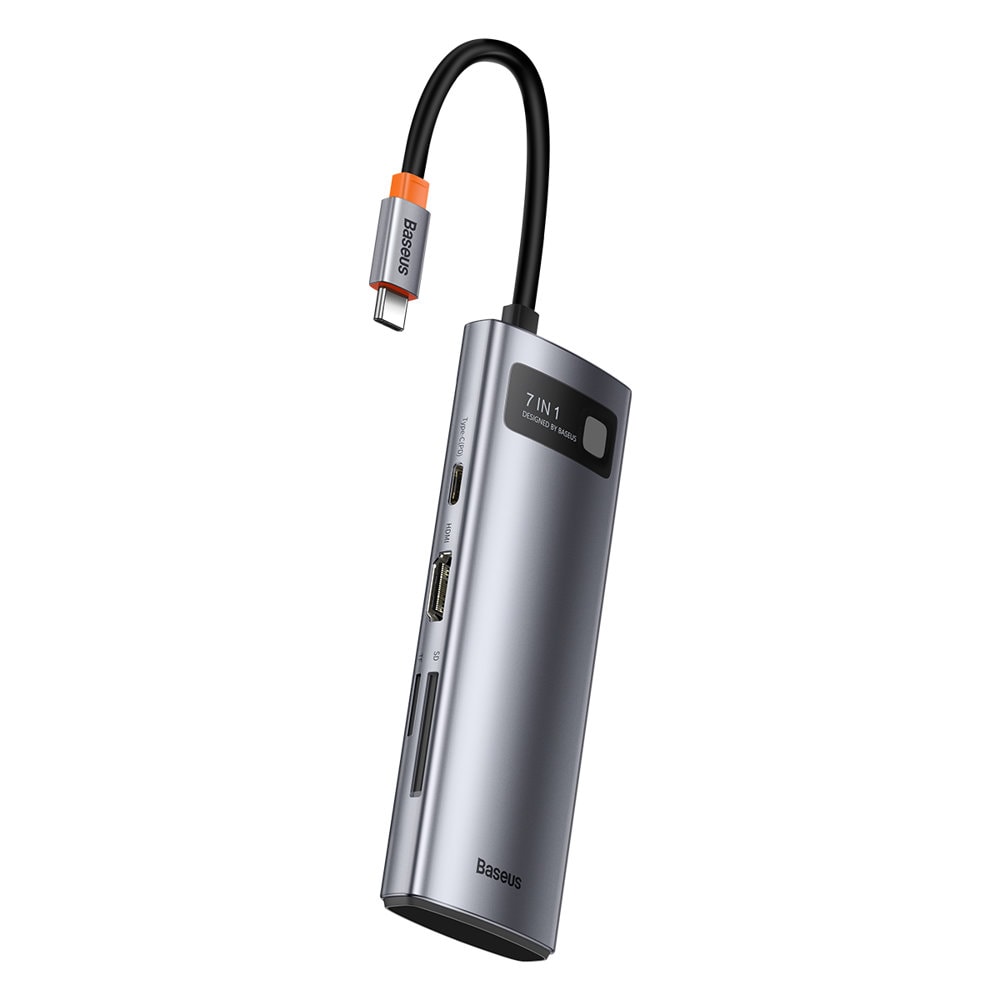 Baseus Metal Gleam 7-in-1 USB HUB Type C HDMI TF PD Card Reader - Gray (WKWG020113)