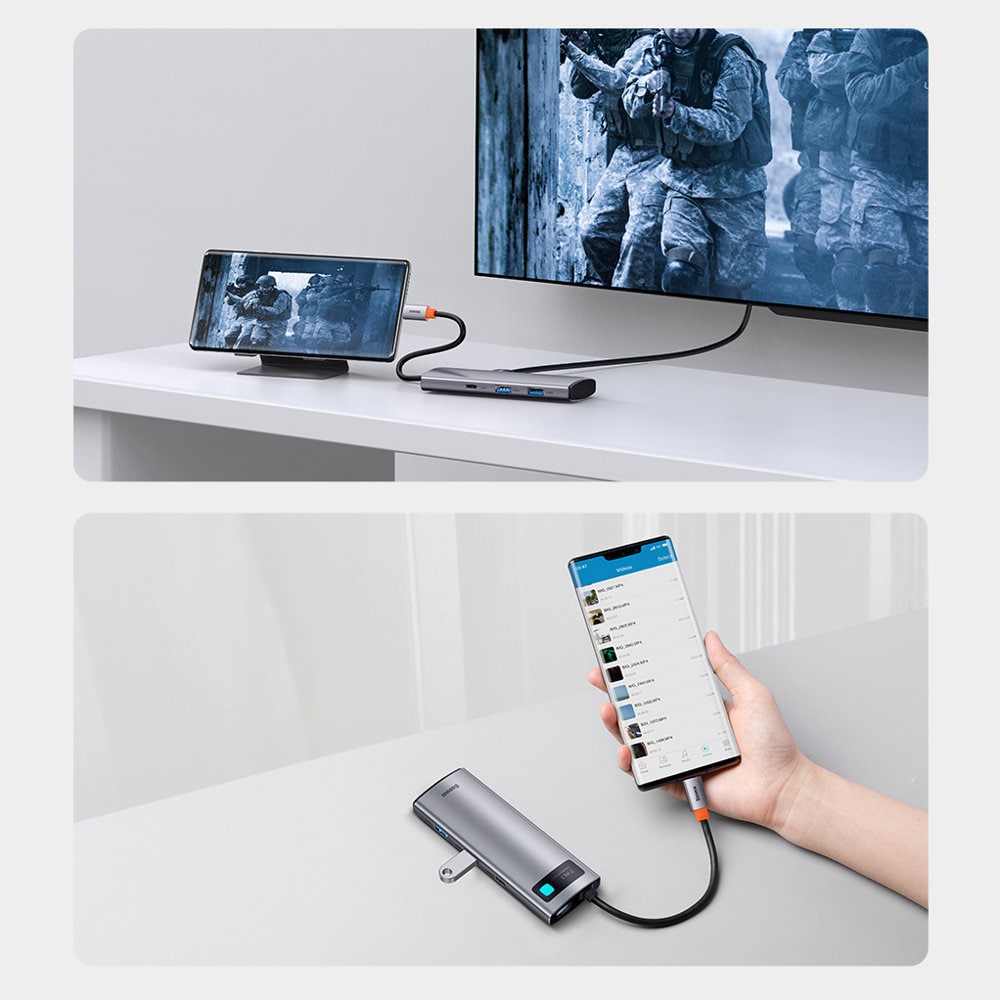 Baseus Metal Gleam 7-in-1 USB HUB Type C HDMI TF PD Card Reader - Gray (WKWG020113)