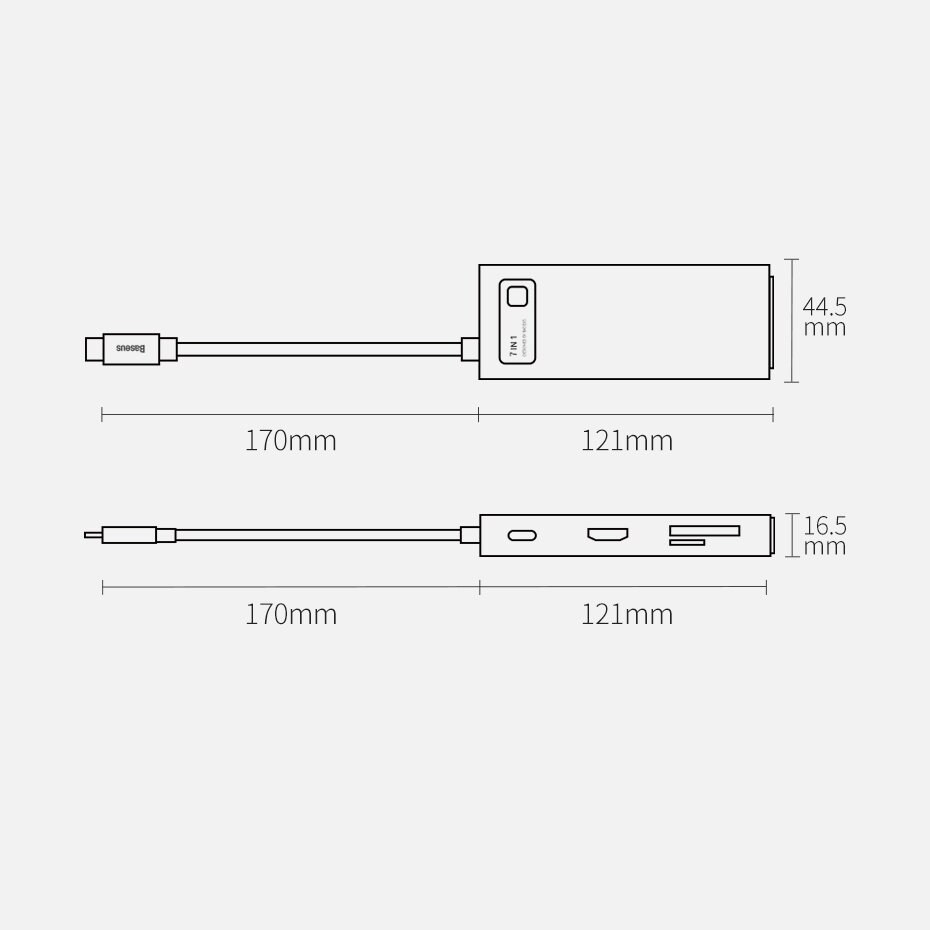Baseus Metal Gleam 7-in-1 USB HUB Type C HDMI TF PD Card Reader - Gray (WKWG020113)