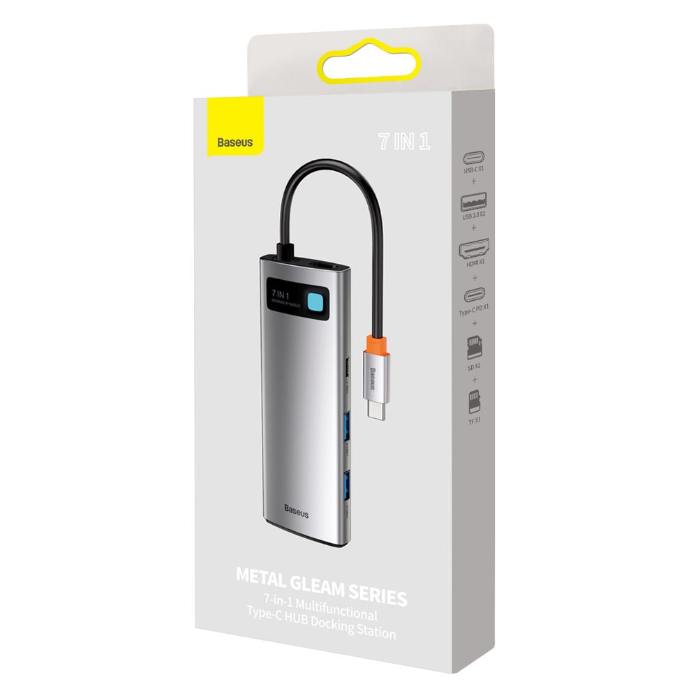 Baseus Metal Gleam 7-in-1 USB HUB Type C HDMI TF PD Card Reader - Gray (WKWG020113)