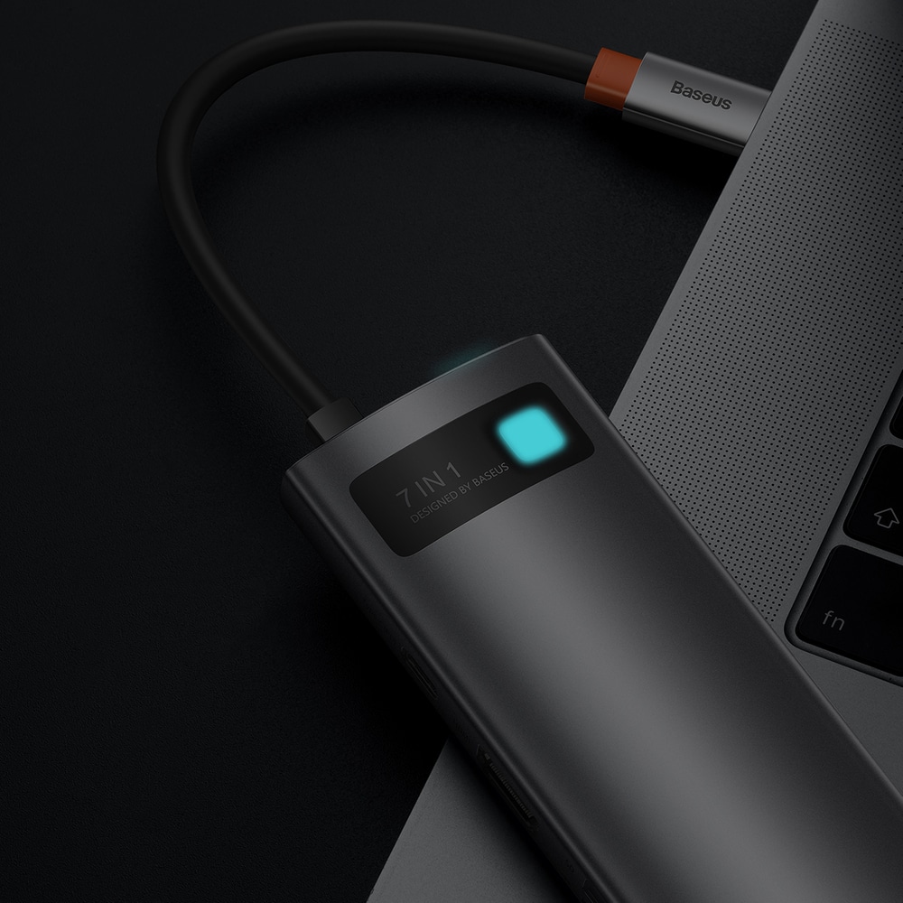 Baseus Metal Gleam 7-in-1 USB HUB Type C HDMI TF PD Card Reader - Gray (WKWG020113)