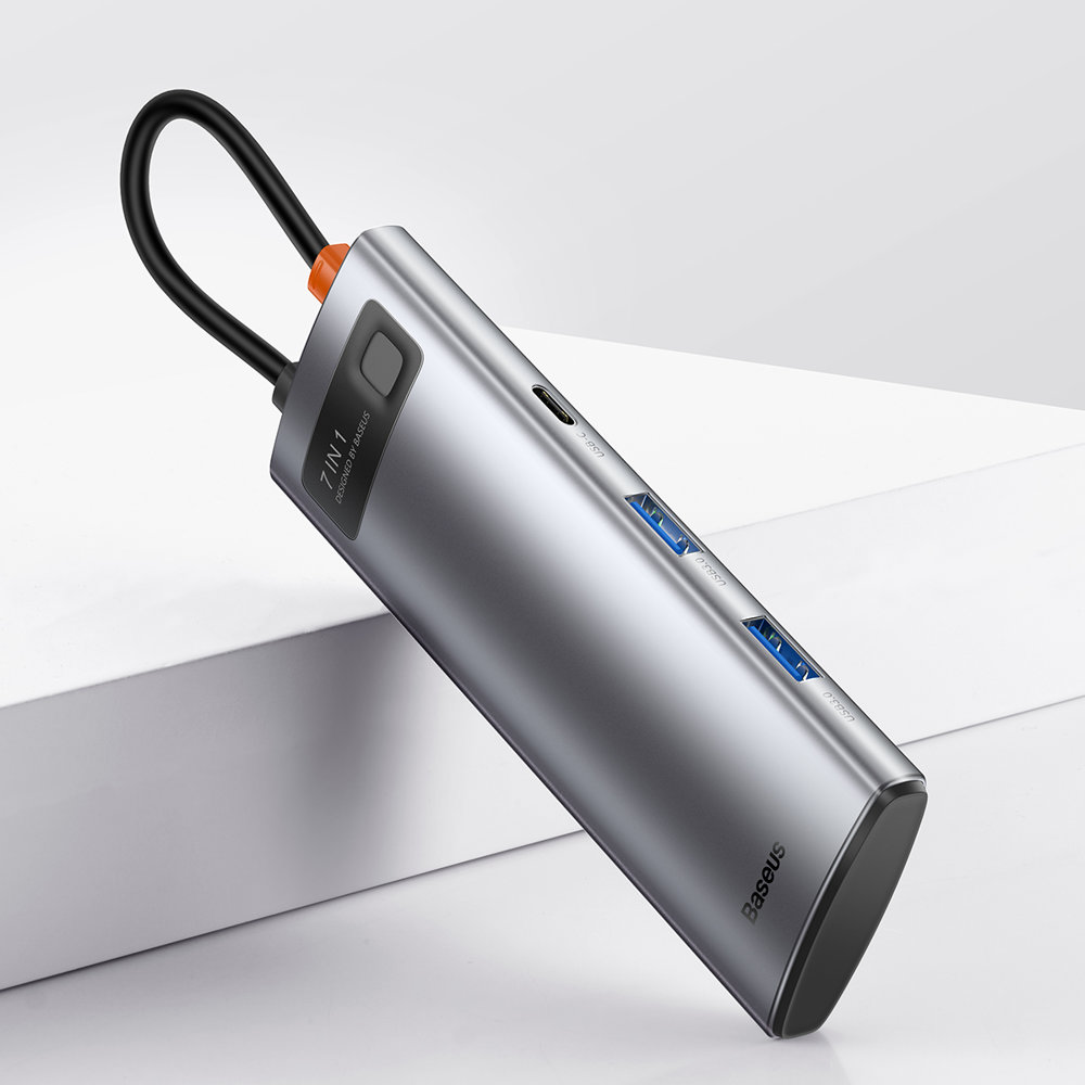Baseus Metal Gleam 7-in-1 USB HUB Type C HDMI TF PD Card Reader - Gray (WKWG020113)