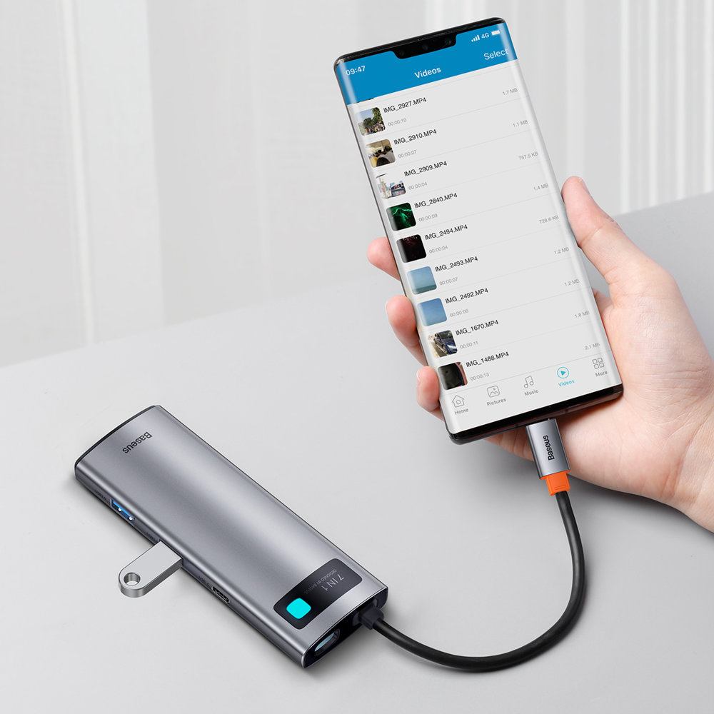 Baseus Metal Gleam 7-in-1 USB HUB Type C HDMI TF PD Card Reader - Gray (WKWG020113)
