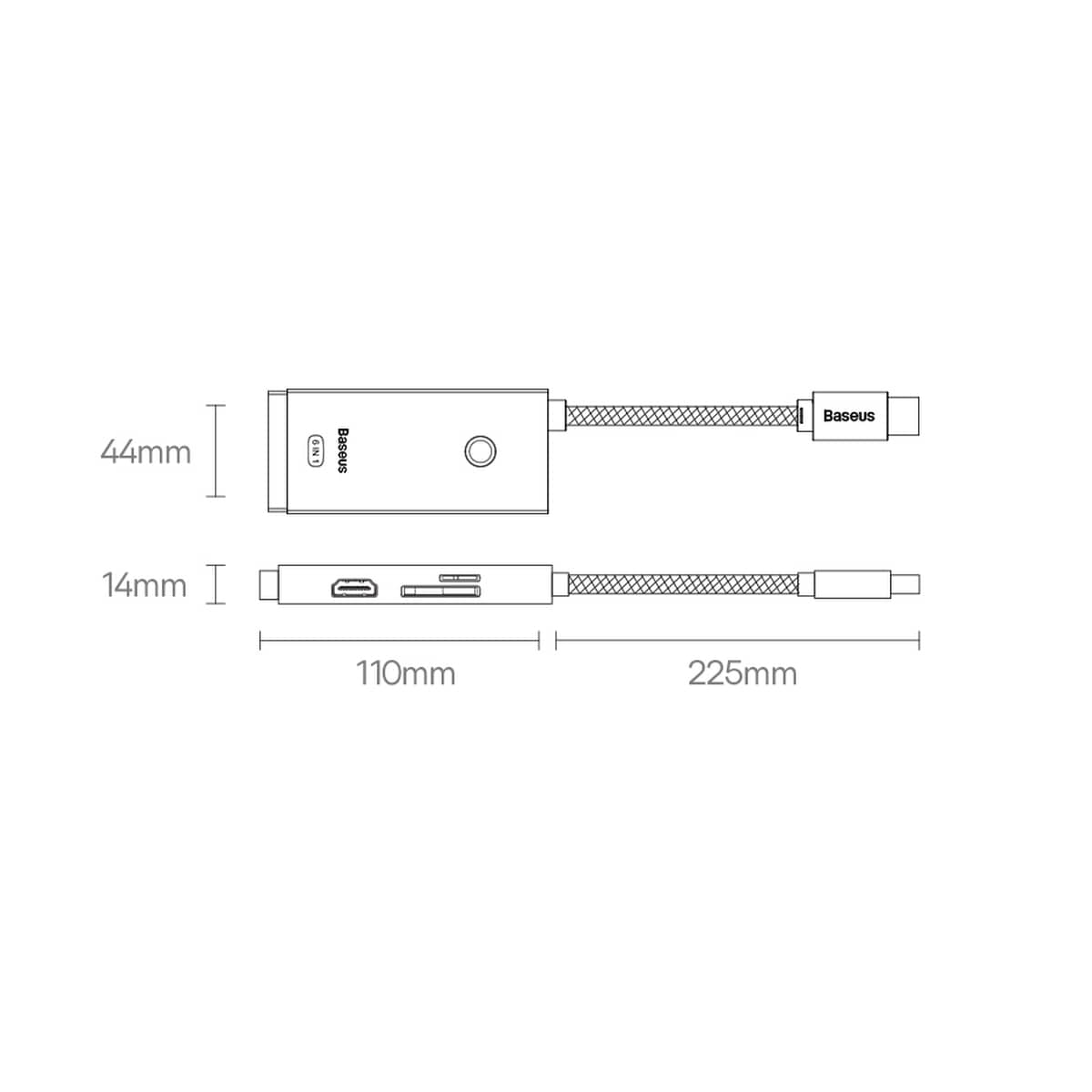 Baseus Lite Multifunktiokeskus USB Type C HUB - 2 x USB 3.0 / USB C / HDMI / SD/TF OTG musta
