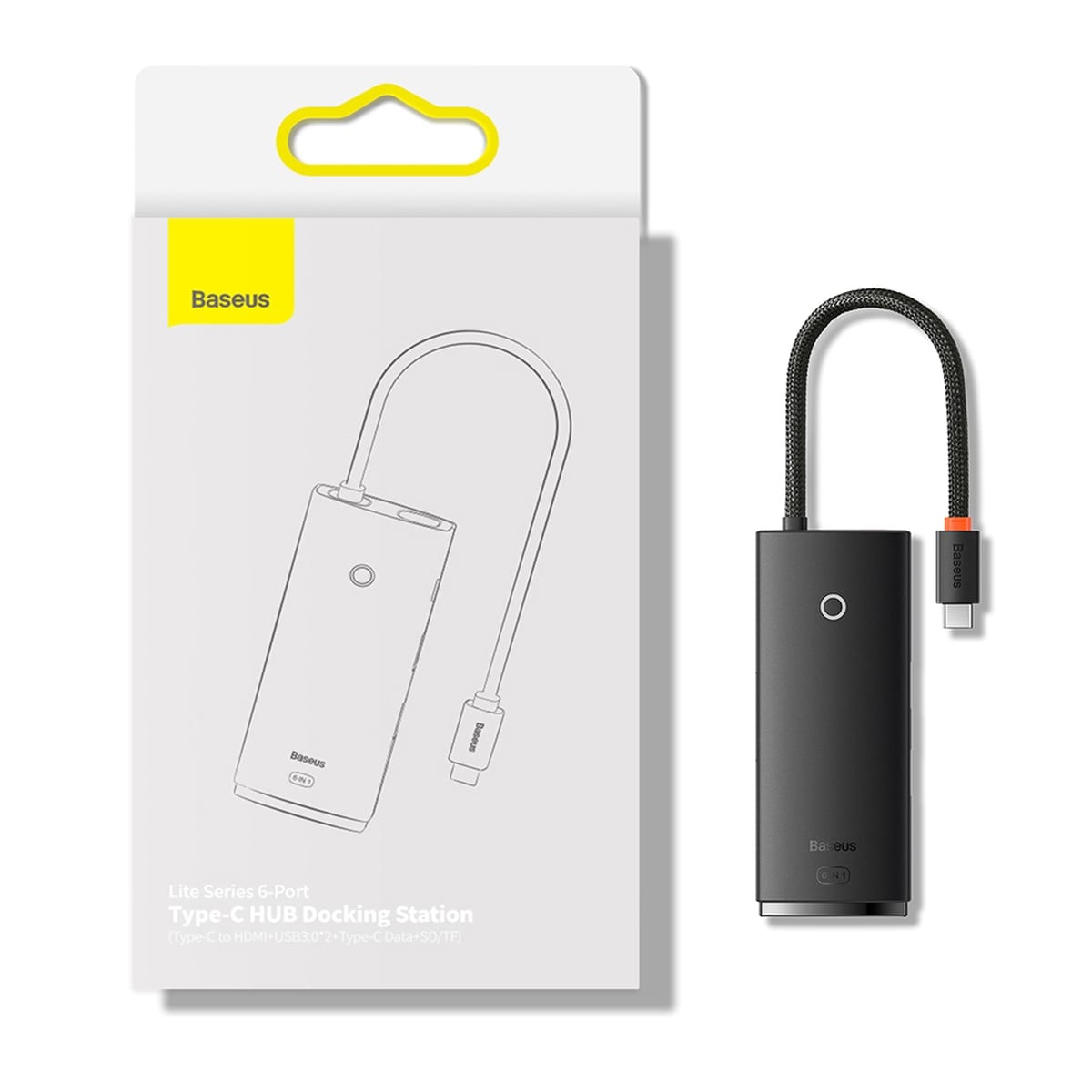 Baseus Lite Multifunktiokeskus USB Type C HUB - 2 x USB 3.0 / USB C / HDMI / SD/TF OTG musta