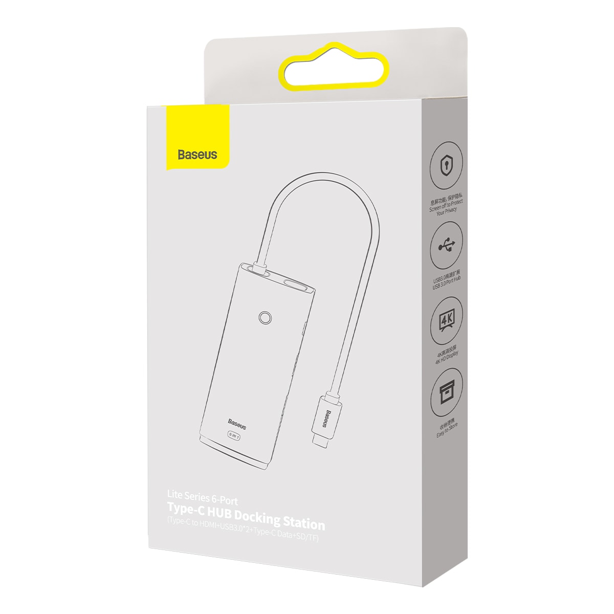 Baseus Lite Multifunktiokeskus USB Type C HUB - 2 x USB 3.0 / USB C / HDMI / SD/TF OTG musta