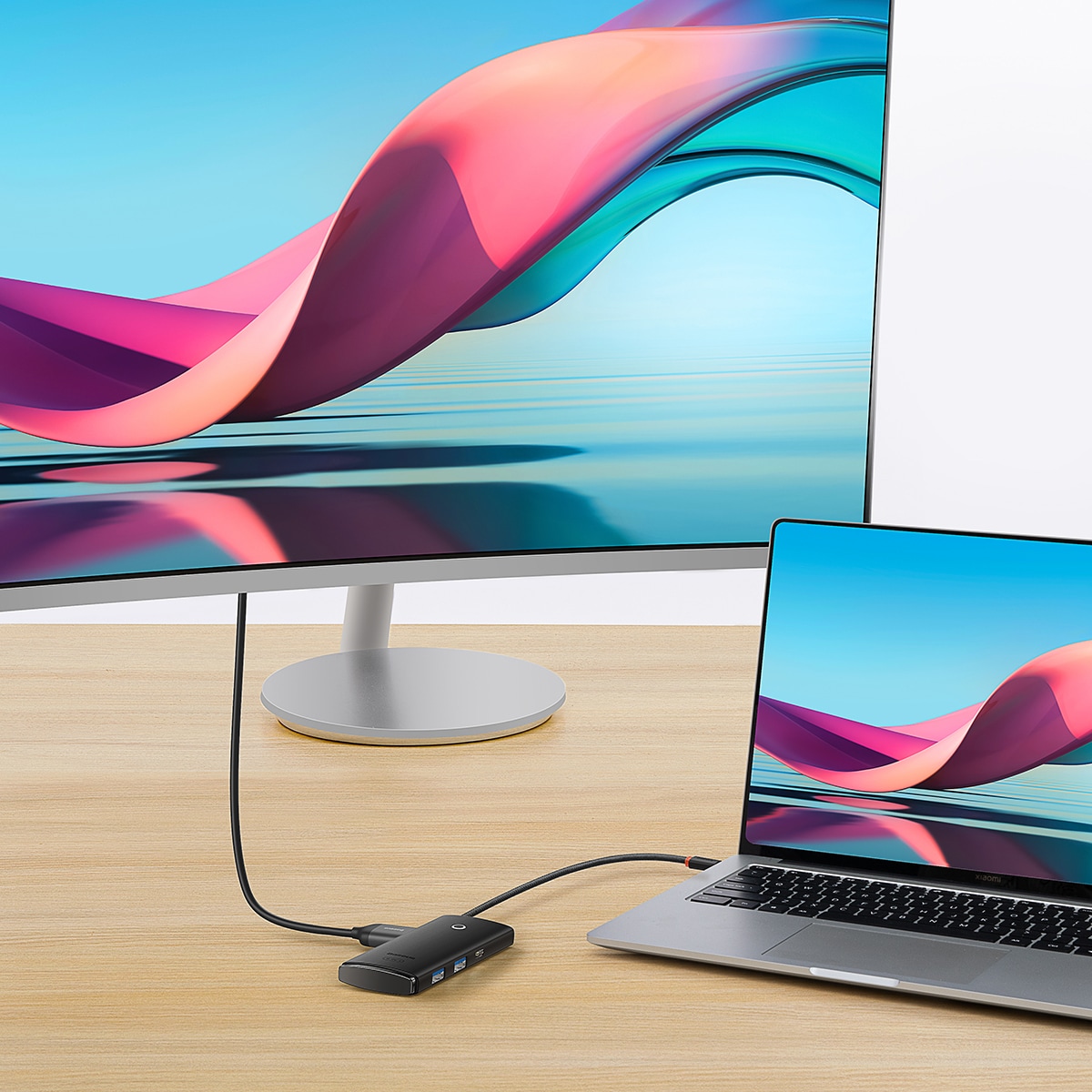 Baseus Lite Multifunktiokeskus USB Type C HUB - 2 x USB 3.0 / USB C / HDMI / SD/TF OTG musta