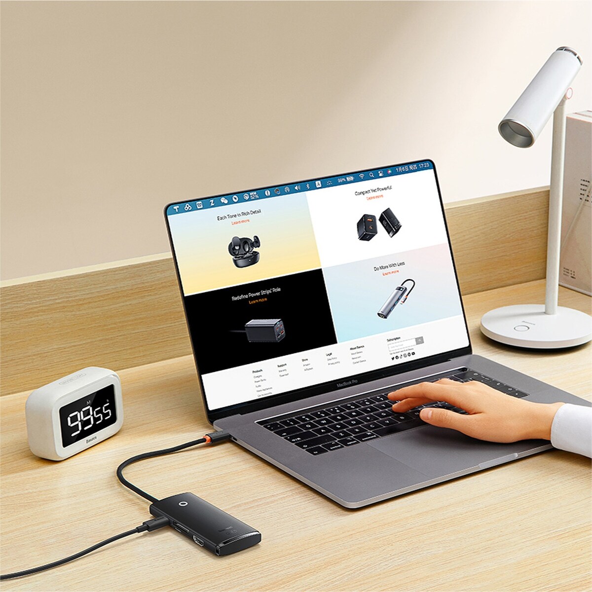 Baseus Lite USB C HUB - 2 x USB 3.0 / USB C PD / HDMI 1.4 / SD / TF, musta (WKQX050101)