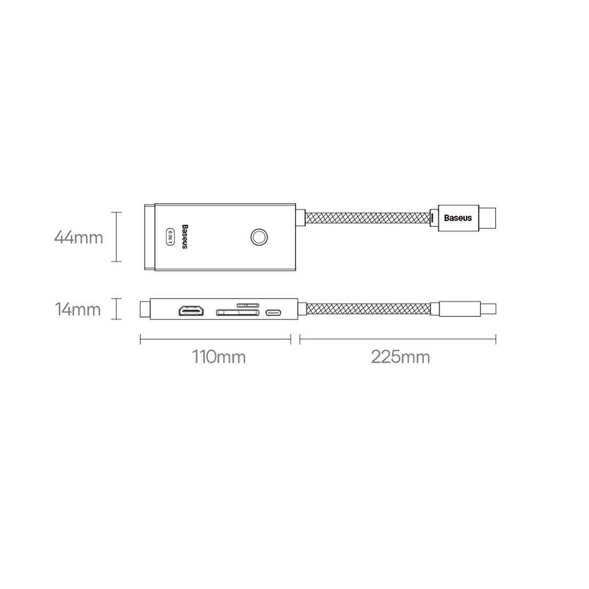 Baseus Lite USB C HUB - 2 x USB 3.0 / USB C PD / HDMI 1.4 / SD / TF, musta (WKQX050101)