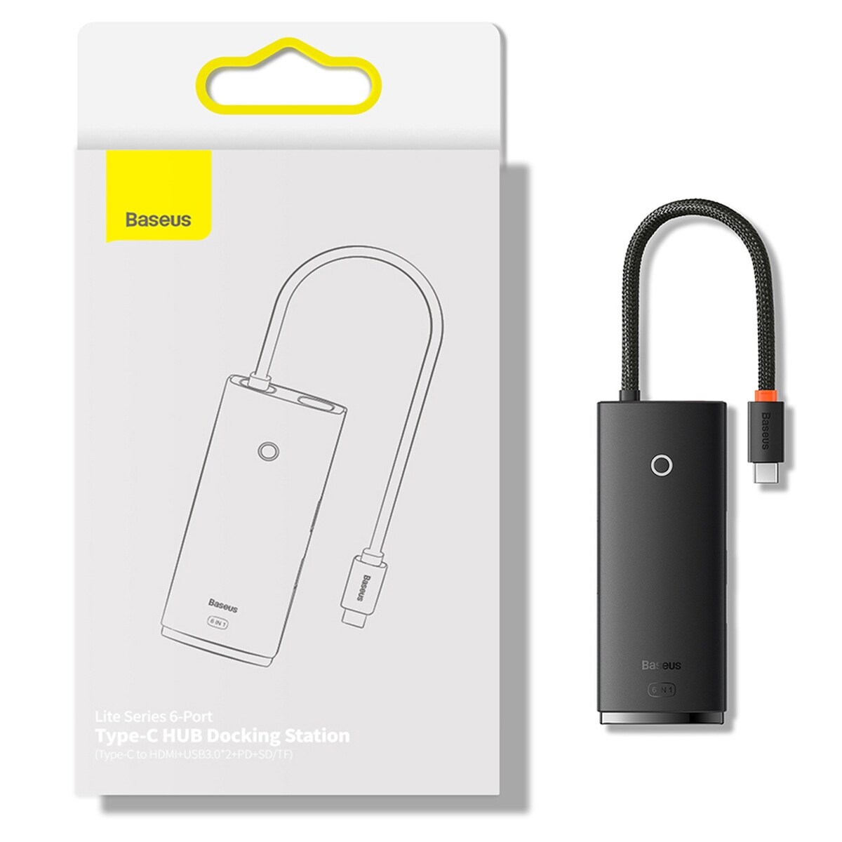 Baseus Lite USB C HUB - 2 x USB 3.0 / USB C PD / HDMI 1.4 / SD / TF, musta (WKQX050101)