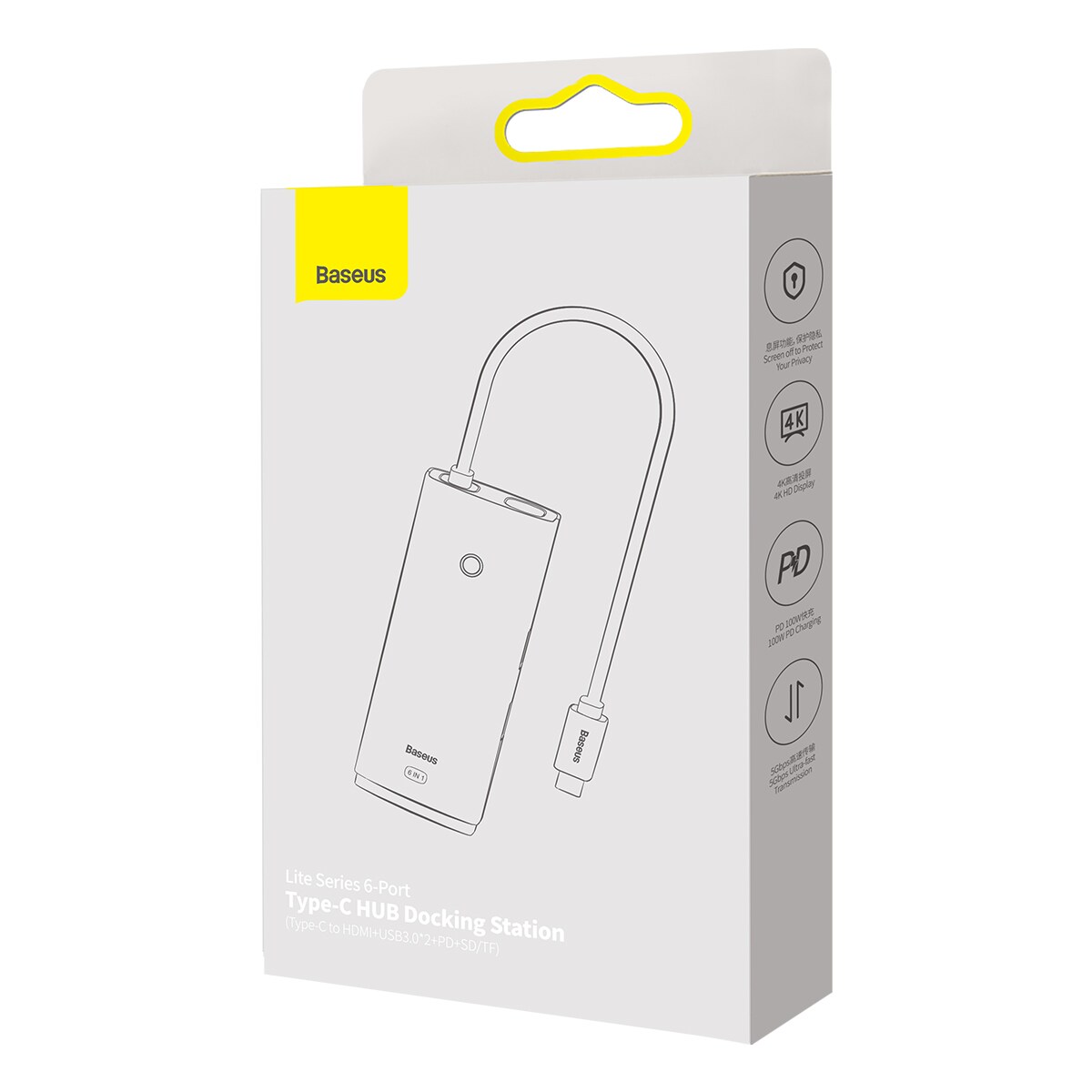 Baseus Lite USB C HUB - 2 x USB 3.0 / USB C PD / HDMI 1.4 / SD / TF, musta (WKQX050101)