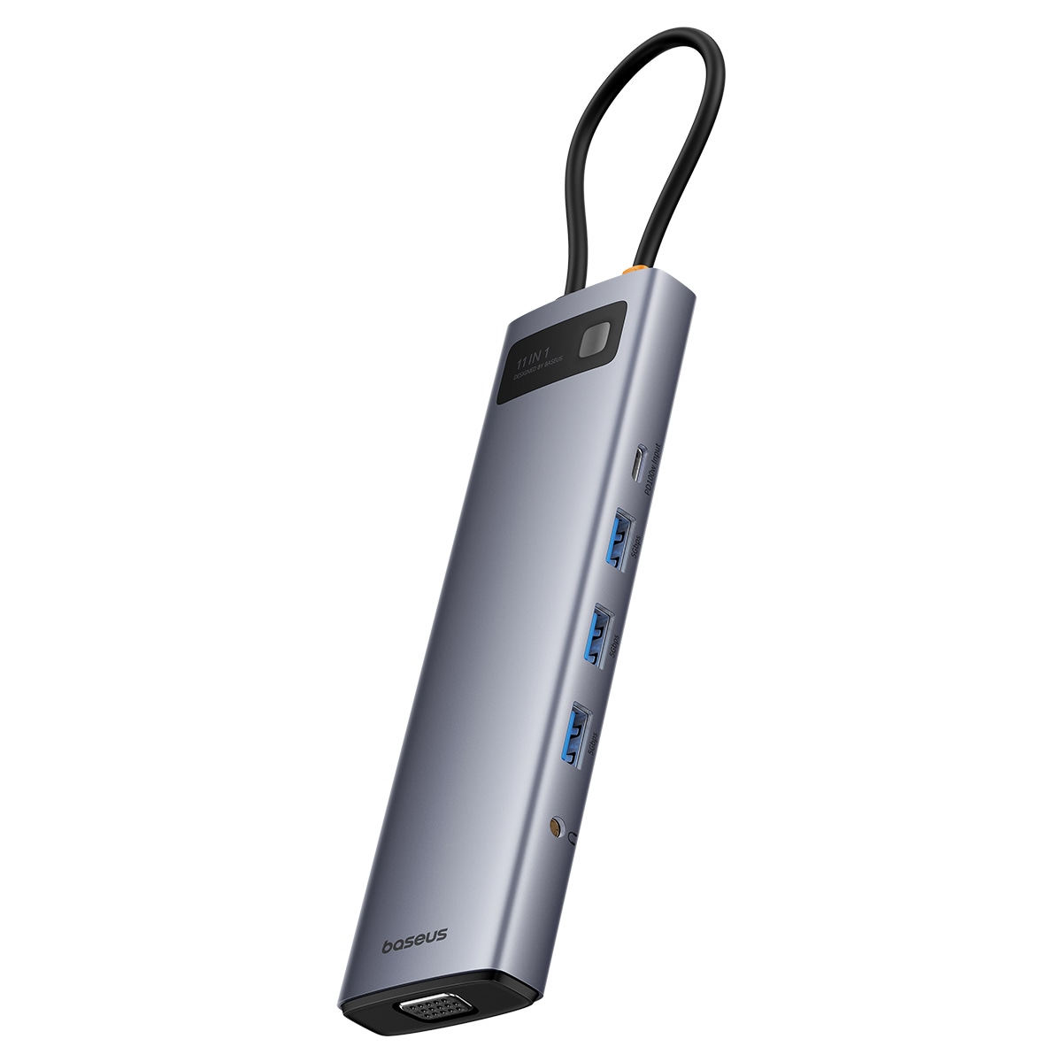 HUB 11in1 Baseus Metal Gleam Series USB-C PD / 3x USB-A 3.0 / HDMI / VGA / AUX / RJ-45 - harmaa