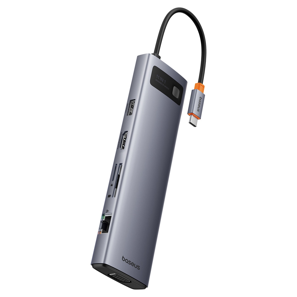 HUB 11in1 Baseus Metal Gleam Series USB-C PD / 3x USB-A 3.0 / HDMI / VGA / AUX / RJ-45 - harmaa