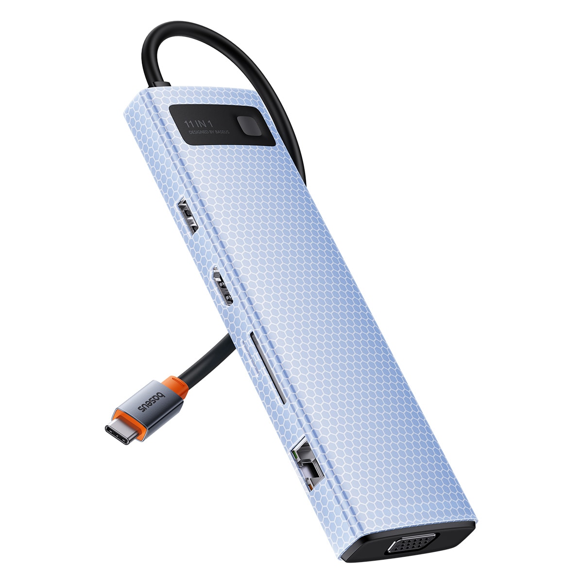 HUB 11in1 Baseus Metal Gleam Series USB-C PD / 3x USB-A 3.0 / HDMI / VGA / AUX / RJ-45 - harmaa