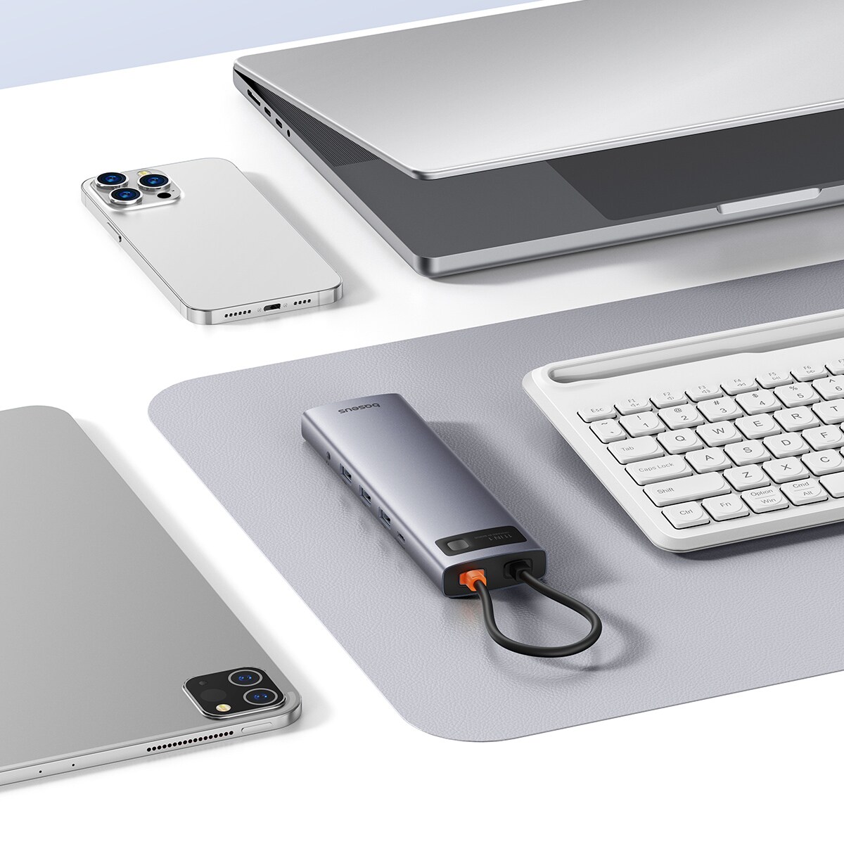 HUB 11in1 Baseus Metal Gleam Series USB-C PD / 3x USB-A 3.0 / HDMI / VGA / AUX / RJ-45 - harmaa