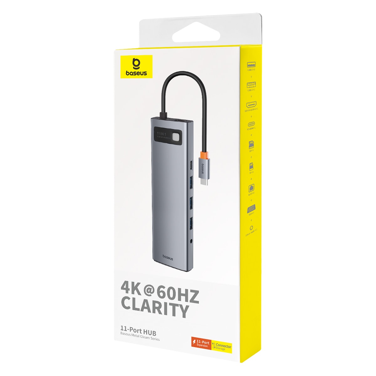 HUB 11in1 Baseus Metal Gleam Series USB-C PD / 3x USB-A 3.0 / HDMI / VGA / AUX / RJ-45 - harmaa