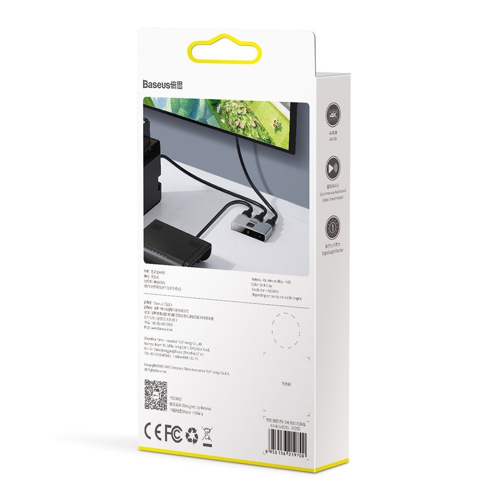 Baseus kaksisuuntainen kytkin splitter kytkin HDMI - 2x HDMI 4K / 30 Hz harmaa (CAHUB-BC0G)