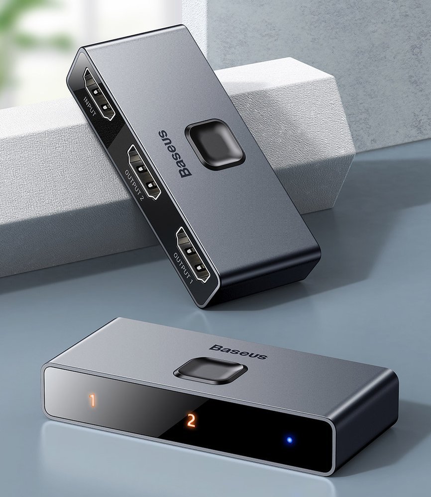 Baseus kaksisuuntainen kytkin splitter kytkin HDMI - 2x HDMI 4K / 30 Hz harmaa (CAHUB-BC0G)