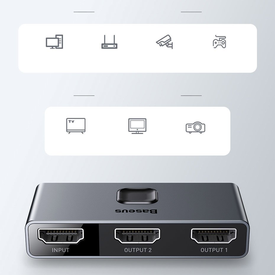 Baseus kaksisuuntainen kytkin splitter kytkin HDMI - 2x HDMI 4K / 30 Hz harmaa (CAHUB-BC0G)