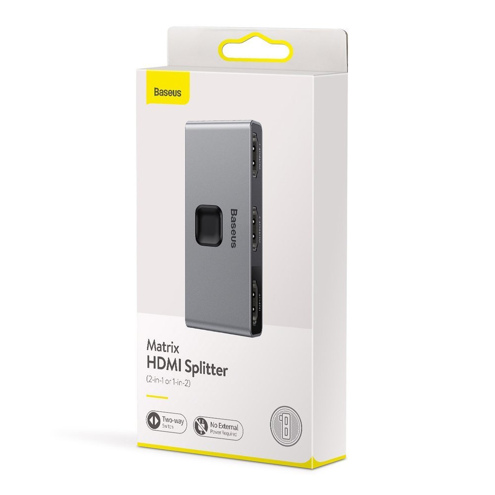 Baseus kaksisuuntainen kytkin splitter kytkin HDMI - 2x HDMI 4K / 30 Hz harmaa (CAHUB-BC0G)