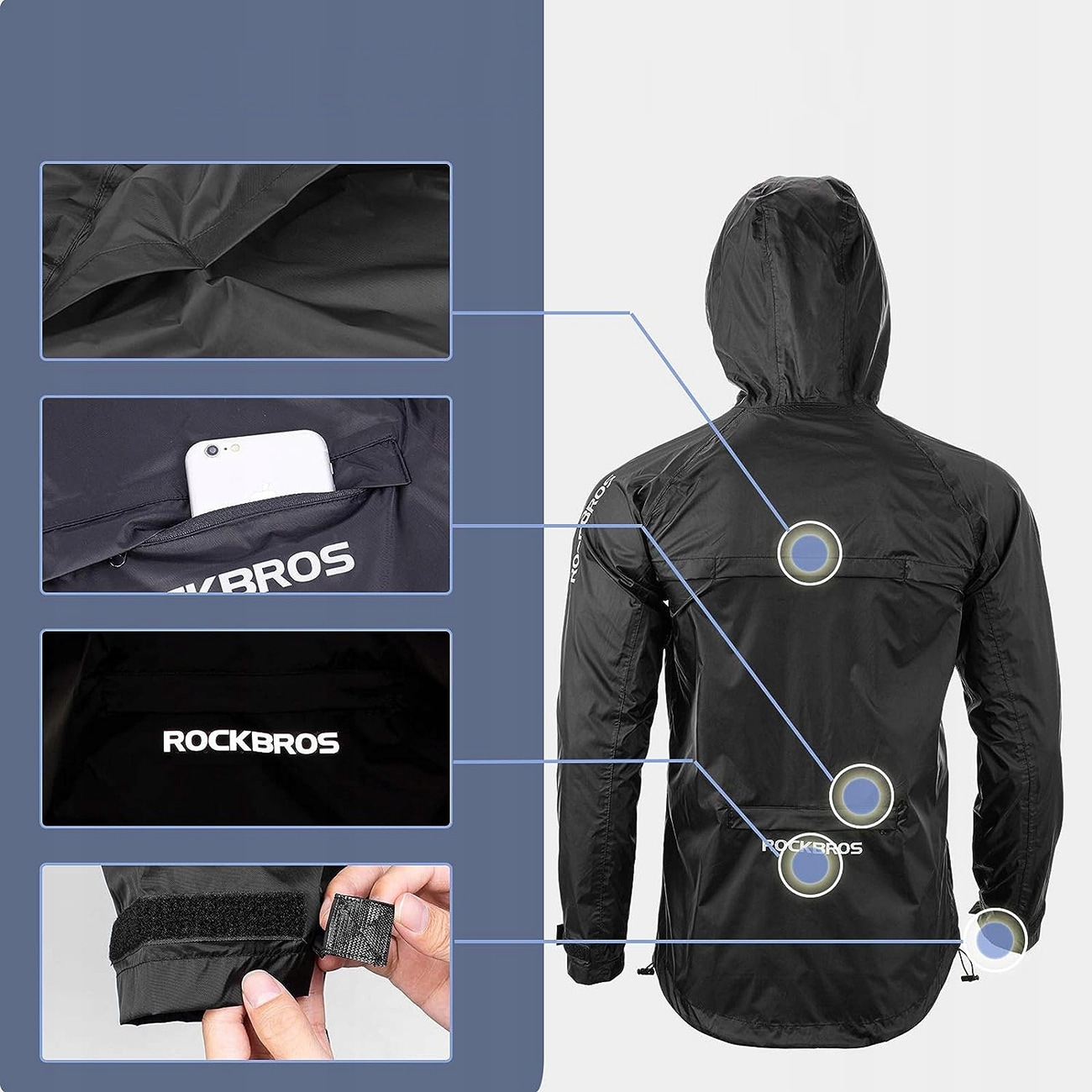 Rockbros YPY013BK2XL Sadetakki Hengittävä tuulenpitävä XXL - Musta
