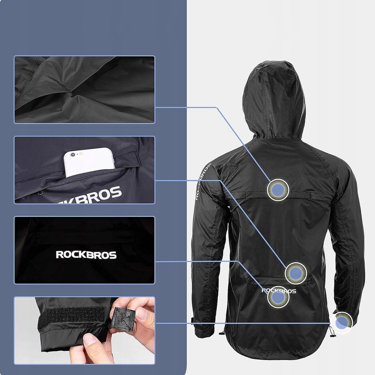 Rockbros YPY013BKXL Sadetakki hengittävä tuulenpitävä XL - musta
